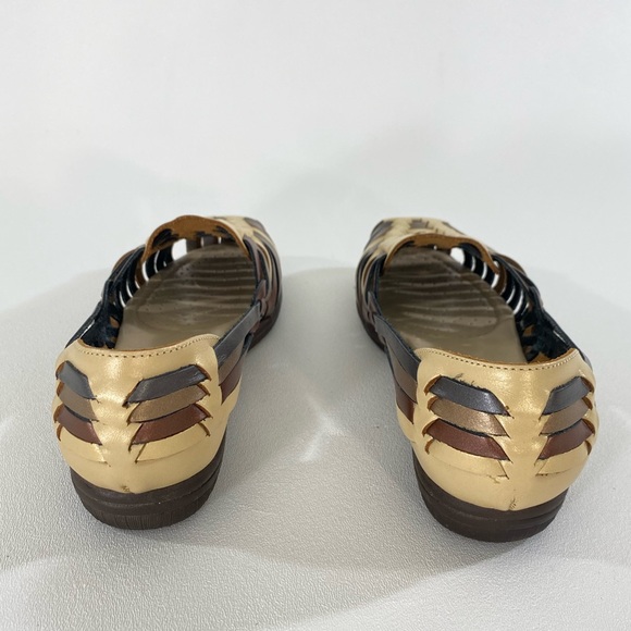 Huarache Sandals Gold Bronze Copper Pewter Metallic Leather Softspots 7.5 Flats - Picture 7 of 14